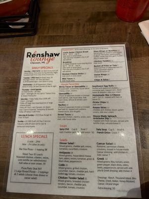 Menu photo 1 Renshaw Lounge Clawson, MI