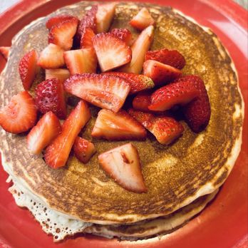 Country Kitchen - Corona - Strawberry pancakes sans whipped cream and powdered sugar. 10/10 - Breakfast & Brunch Near Me - Corona, California
