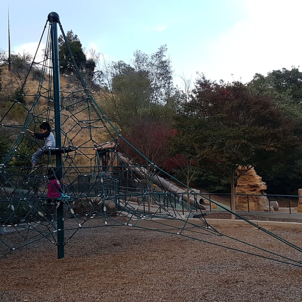 Rope pyramid and climbing rocks Rope pyramid and climbing rocks