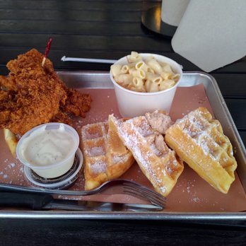 The Cookshack - Texas Hot Chicken and Waffles w/ Mac and Cheese side and gravy. - Chicken Shop Near Me - Houston, Texas The Cookshack - Texas Hot Chicken and Waffles w/ Mac and Cheese side and gravy. - Chicken Shop Near Me - Houston, Texas
