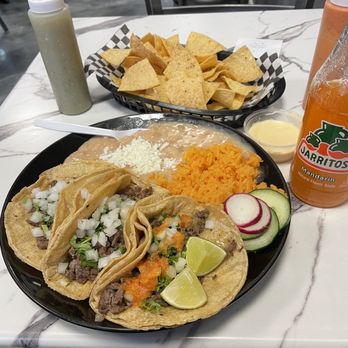 Tacos El Capi - Three beef tacos with rice and beans. - Tacos Near Me - Madison, Wisconsin