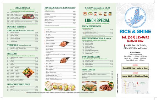 Menu photo 1 Rice & Shine Restaurant Toledo, OH Menu photo 1 Rice & Shine Restaurant Toledo, OH