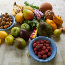 Aunties Cottage & Ocean View Vacation Rentals - Kitchen table with bounty from the local Tuesday afternoon farmer's market. Note: these did not come with the vacation rental.