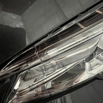 Silver Lake Collision Center - Before. Cracked headlight with tiny chip - Body Shops Near Me - Pasadena, California