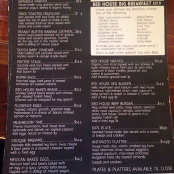 Red House Shop and Cafe - The menu as at August 24, 2015. - Coffee & Tea Near Me - North Adelaide, SA