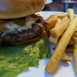 Bacon and pimento burger at Bridgewater Bar & Grill, Clarksville Bacon and pimento burger at Bridgewater Bar & Grill, Clarksville
