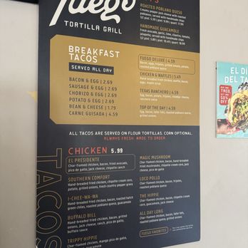 Fuego Tortilla Grill - Menu board on the wall - Tex-Mex Near Me - College Station, Texas Fuego Tortilla Grill - Menu board on the wall - Tex-Mex Near Me - College Station, Texas