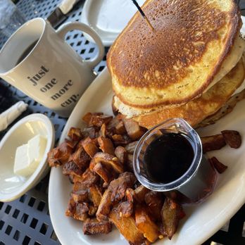 Brunch Snob - Pancake tower with eggs and sausage patty inside, side of house potato - Breakfast & Brunch Near Me - Phoenix, Arizona Brunch Snob - Pancake tower with eggs and sausage patty inside, side of house potato - Breakfast & Brunch Near Me - Phoenix, Arizona