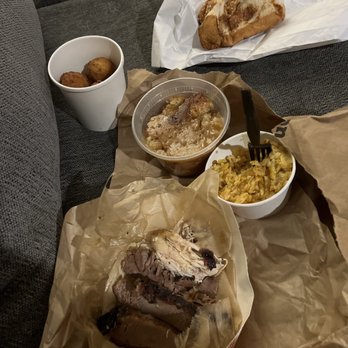City Barbeque - Beef Brisket, Pulled Chicken, Corn soufflé, hush puppies, peach cobbler and Bread - Barbeque Near Me - Charlotte, North Carolina