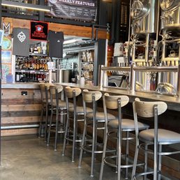 a row of bar stools in a restaurant