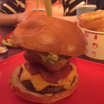 Miss Kay's - MK Special - beef patty, maple bacon, cheese, onion rings, lettuce, mayo,bbq sauce and pickle (though I didn't actually find it) - Bars Near Me - Brisbane, QLD