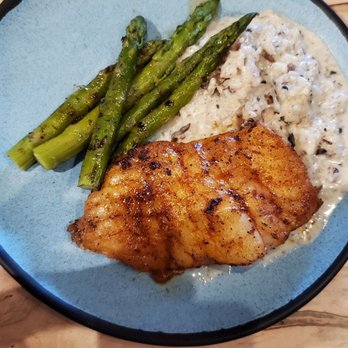The Salty Mule - Blackened Grouper with grilled asparagus and mushroom risotto - Seafood Near Me - Canton, Georgia The Salty Mule - Blackened Grouper with grilled asparagus and mushroom risotto - Seafood Near Me - Canton, Georgia