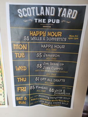 Menu photo 5 Scotland Yard - The Pub Vista, CA