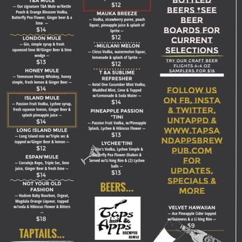 Taps & Apps - Drink menu - New American Near Me - Mililani, Hawaii