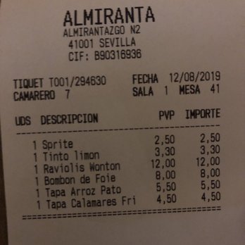 La Almiranta - Bill - Tapas Bars Near Me - Seville, SE La Almiranta - Bill - Tapas Bars Near Me - Seville, SE