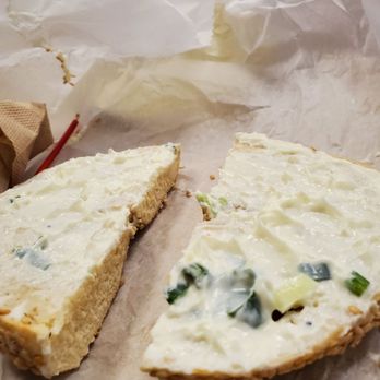 Goldilox Bagels - Very skimpy amount of scallion cream cheese. - Bagels Near Me - Medford, Massachusetts