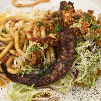 Sugo Social - Octopus pasta. Someone was too excited and messed up the presentation before I could take a pic. - New American Near Me - Rolling Hills Estates, California
