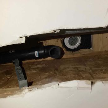 Young's Water and Sewer - Original photo from Young's Water earlier this spring of the pipe they were repairing in the ceiling leading to the 2nd floor shower. - Plumbing Near Me - Howell, New Jersey Young's Water and Sewer - Original photo from Young's Water earlier this spring of the pipe they were repairing in the ceiling leading to the 2nd floor shower. - Plumbing Near Me - Howell, New Jersey