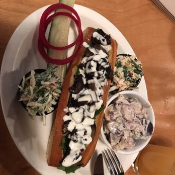 Back Yard Bbq - A delicious hot dog bun filled with mushrooms.  Slaw and potato salad. - Barbeque Near Me - Nantucket, Massachusetts