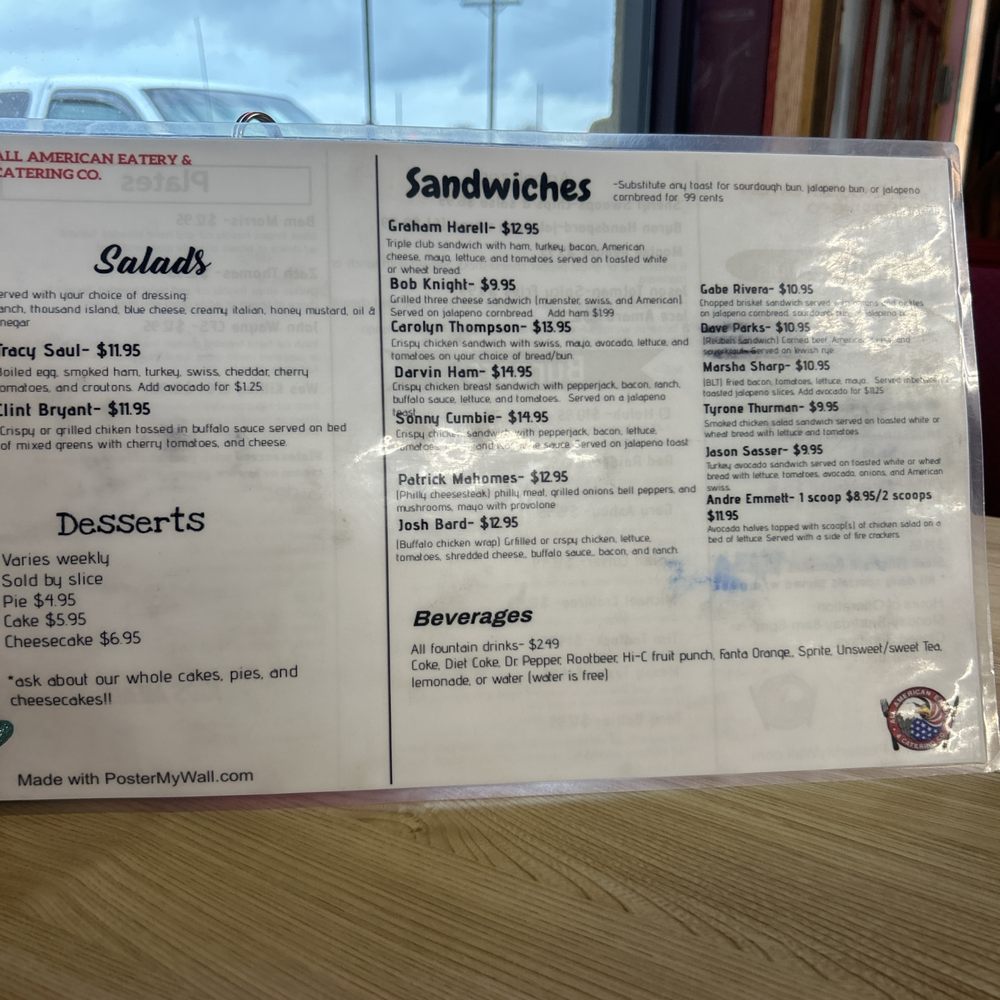 All American Eatery & Catering Co. - Backside of the menu - American Near Me - Lubbock, Texas All American Eatery & Catering Co. - Backside of the menu - American Near Me - Lubbock, Texas