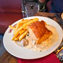 Cafe D'Anvers - Bouchées à la Reine/Chicken Vol Au Vent. $26. Chicken, veal meatballs, mushrooms, and puff pastry. Similar to a pot pie. Nice chicken