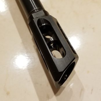 Applied Kinetics - Side view of the new YHM Slant Muzzle Brake/Comp attached to the newly threaded barrel. - Guns & Ammo Near Me - Fullerton, California