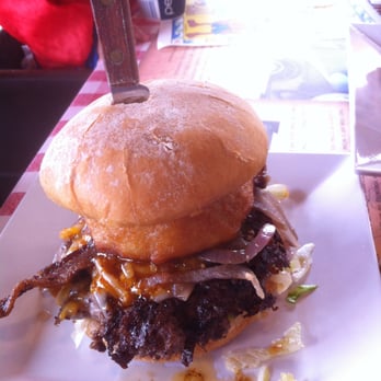 Armadillo Willy's BBQ - Burger w/onion ring - Barbeque Near Me - San Mateo, California Armadillo Willy's BBQ - Burger w/onion ring - Barbeque Near Me - San Mateo, California