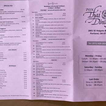 PDX Thai Dining - Front of PDX Thai Dining Menu April 2020. - Thai Near Me - Portland, Oregon PDX Thai Dining - Front of PDX Thai Dining Menu April 2020. - Thai Near Me - Portland, Oregon