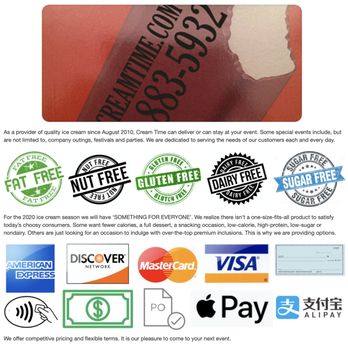 Cream Time - a number of different credit cards - Ice Cream & Frozen Yogurt Near Me - East Hartford, Connecticut Cream Time - a number of different credit cards - Ice Cream & Frozen Yogurt Near Me - East Hartford, Connecticut