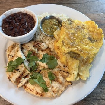 Key West Cuban Coffee - Grilled chicken breast with tostones, rice and beans. - Cuban Near Me - Key West, Florida Key West Cuban Coffee - Grilled chicken breast with tostones, rice and beans. - Cuban Near Me - Key West, Florida