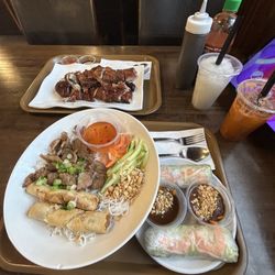 Pho 11 - B3. Grilled Sliced Pork and Egg Roll Vermicelli Spring Roll with Shrimp and Pork Thai Iced Tea and S7. Roast Duck