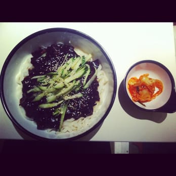Yam Yam - cha chang myun served with a side of kimchi - Korean Near Me - Berlin, BE