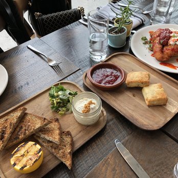 The Osprey - White fish pate, fontina thyme biscuits and fried chicken and waffles - Australian Near Me - Brooklyn, New York