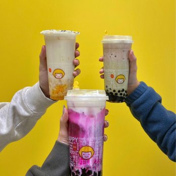 Happy Lemon - ig: @whatsviveating  |  mango orange milk tea, fresh dragon fruit lychee juice w salted cheese, and matcha latte w tiramisu salted cheese - Bubble Tea Near Me - Austin, Texas
