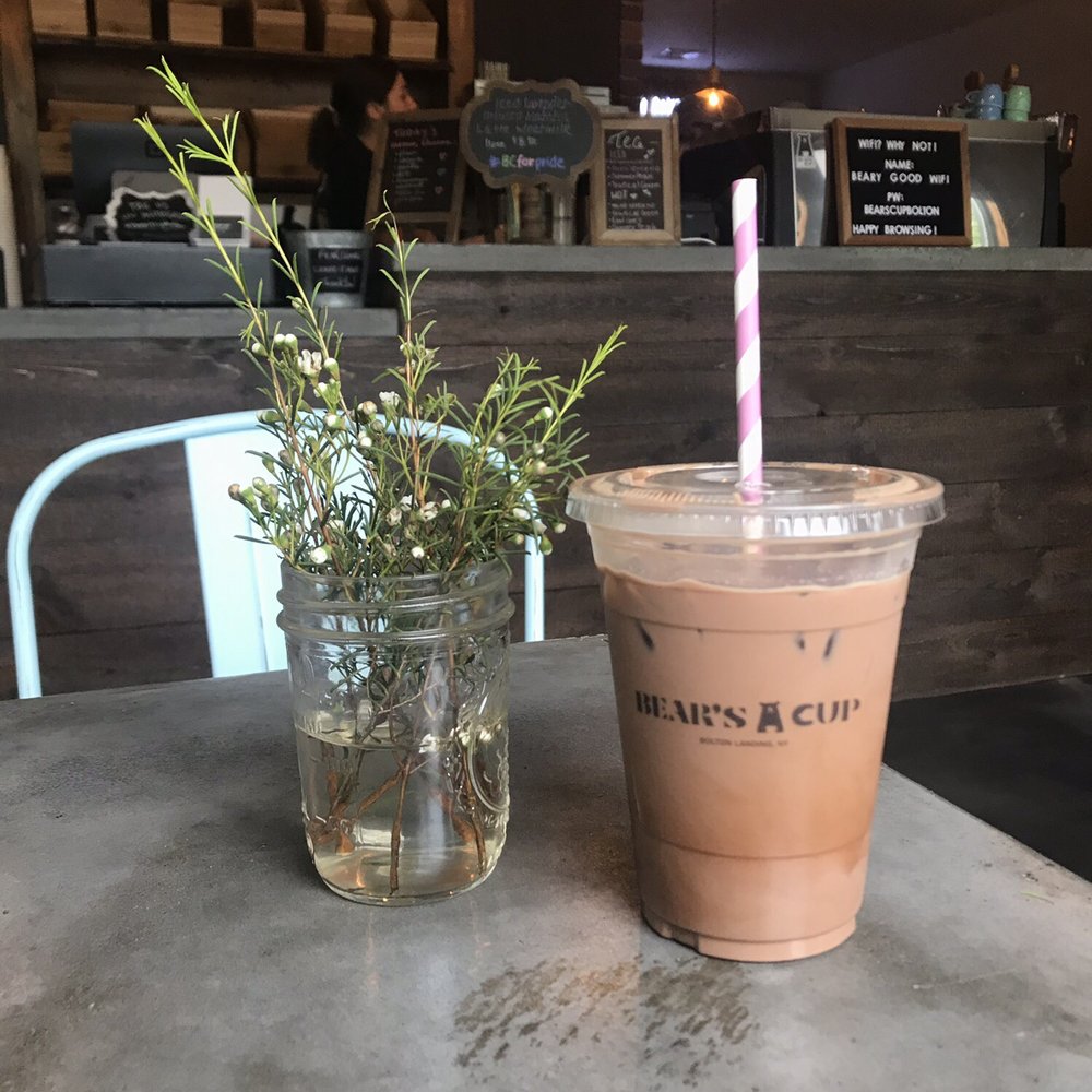 Bear’s Cup - iced mocha latte (with avocado pit straw) - Coffee & Tea Near Me - Bolton, New York Bear’s Cup - iced mocha latte (with avocado pit straw) - Coffee & Tea Near Me - Bolton, New York