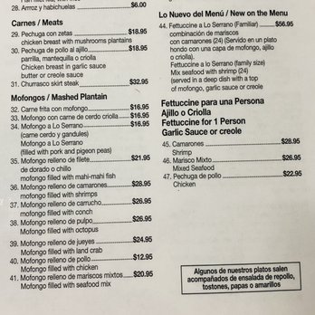 Los Serranos - Menu - Serious Mofungo List Here - Seafood Near Me - Toa Baja, Puerto Rico