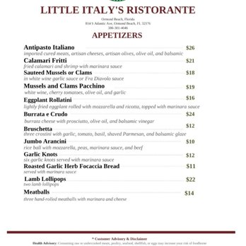 Little Italy’s Ristorante - Menu Page 1 - Italian Near Me - ormond beach, Florida Little Italy’s Ristorante - Menu Page 1 - Italian Near Me - ormond beach, Florida
