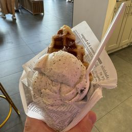 Croffle with a scoop of ice cream Croffle with a scoop of ice cream