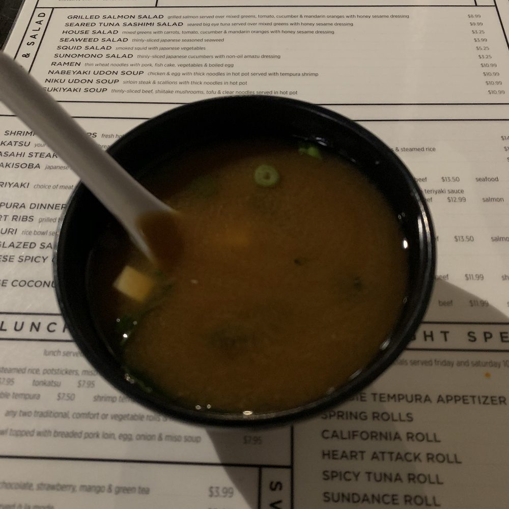 Asahi Sushi Bar - Miso Soup! So yummy! Great appetizer! - Japanese Near Me - Orem, Utah Asahi Sushi Bar - Miso Soup! So yummy! Great appetizer! - Japanese Near Me - Orem, Utah