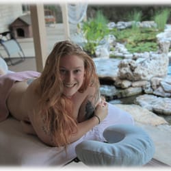 Massage In The Hill Country - Happy client getting an outdoor Esalen style massage