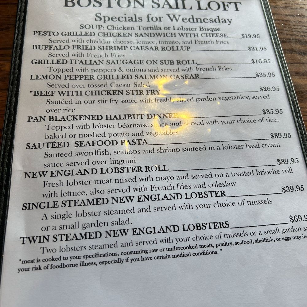 Boston Sail Loft - Menu - Bars Near Me - Boston, Massachusetts