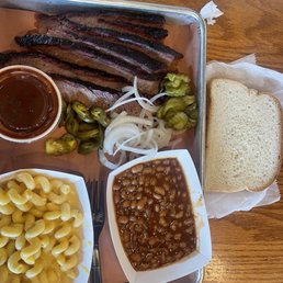 Brisket + baked beans + Mac and Cheese