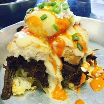 Biscuit Head - This is the Brisket Biscuit. Brisket, grilled onions, buffalo hollandaise and a poached egg. It's amazing. - Cafes Near Me - Asheville, North Carolina Biscuit Head - This is the Brisket Biscuit. Brisket, grilled onions, buffalo hollandaise and a poached egg. It's amazing. - Cafes Near Me - Asheville, North Carolina
