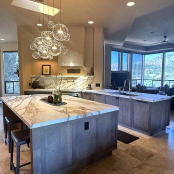 A-Team Remodeling - Beautiful matte finished porcelain countertops on the island, perimeter, and backsplash - Flooring Near Me A-Team Remodeling - Beautiful matte finished porcelain countertops on the island, perimeter, and backsplash - Flooring Near Me