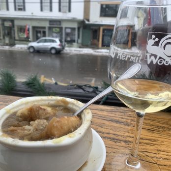 Hermit Woods Winery & Eatery - French Onion Soup and Lake House White. A perfect pairing! - Wine Tasting Room Near Me - Meredith, New Hampshire Hermit Woods Winery & Eatery - French Onion Soup and Lake House White. A perfect pairing! - Wine Tasting Room Near Me - Meredith, New Hampshire