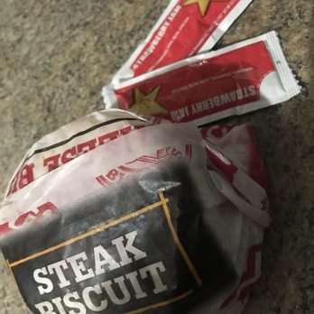 Hardee's - Country Fried Steak Biscuit with strawberry jelly - Burgers Near Me - Birmingham, Alabama Hardee's - Country Fried Steak Biscuit with strawberry jelly - Burgers Near Me - Birmingham, Alabama