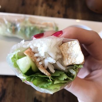Pho Sure - Took a bite of the vegetarian spring rolls with tofu and imitation ham. - Vietnamese Near Me - San Antonio, Texas