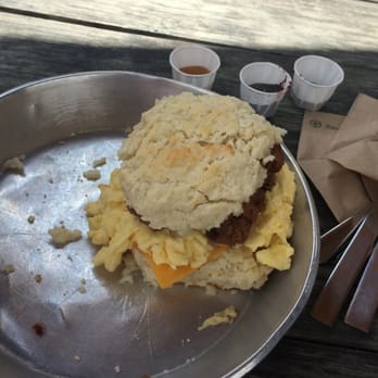 Biscuit Head - The Classic (chicken and cheese egg) biscuit! Yummy! - Bakeries Near Me - Asheville, North Carolina