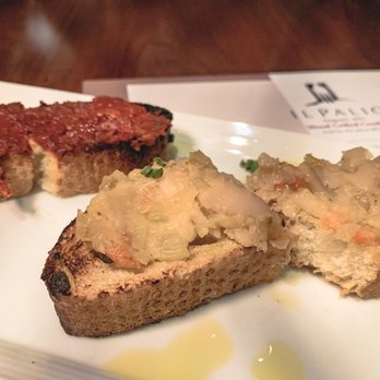 Il Palio Ristorante - Crostinis- Red is N'duja, Orange/Yellowish is the Tuscan White Bean & Sofritto - Italian Near Me - Chapel Hill, North Carolina Il Palio Ristorante - Crostinis- Red is N'duja, Orange/Yellowish is the Tuscan White Bean & Sofritto - Italian Near Me - Chapel Hill, North Carolina