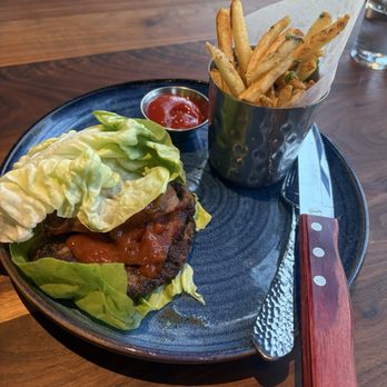 Eureka! - Bacon & BBQ lettuce wrapped burger & fries. - American Near Me - Sacramento, California
